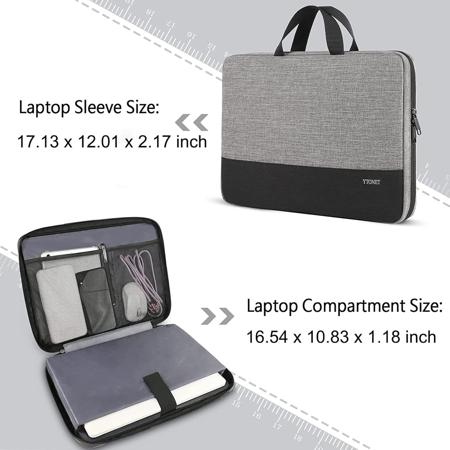 Funda para portátil Ytonet, bolsa para portátil TSA de 15.6 pulgadas, funda para portátil resistente al agua, bolsa de transporte para ordenador compatible con portátiles Lenovo, HP, Dell, Asus, regalos para hombres y mujeres, gris