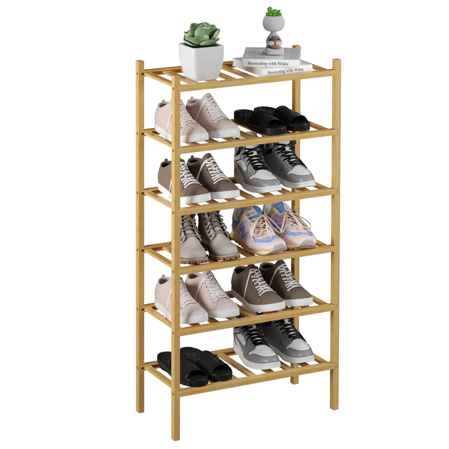 ROMGUAR CRAFT 3 Tier Bamboo Shoe Rack for Closet Free Standing Wood Shoe Shelf Storage Organizer for Entryway Small Space Stackable 27"x11"x20" (Natural)