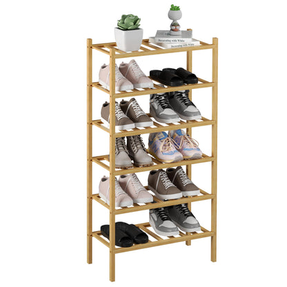 ROMGUAR CRAFT 3 Tier Bamboo Shoe Rack for Closet Free Standing Wood Shoe Shelf Storage Organizer for Entryway Small Space Stackable 27"x11"x20" (Natural)