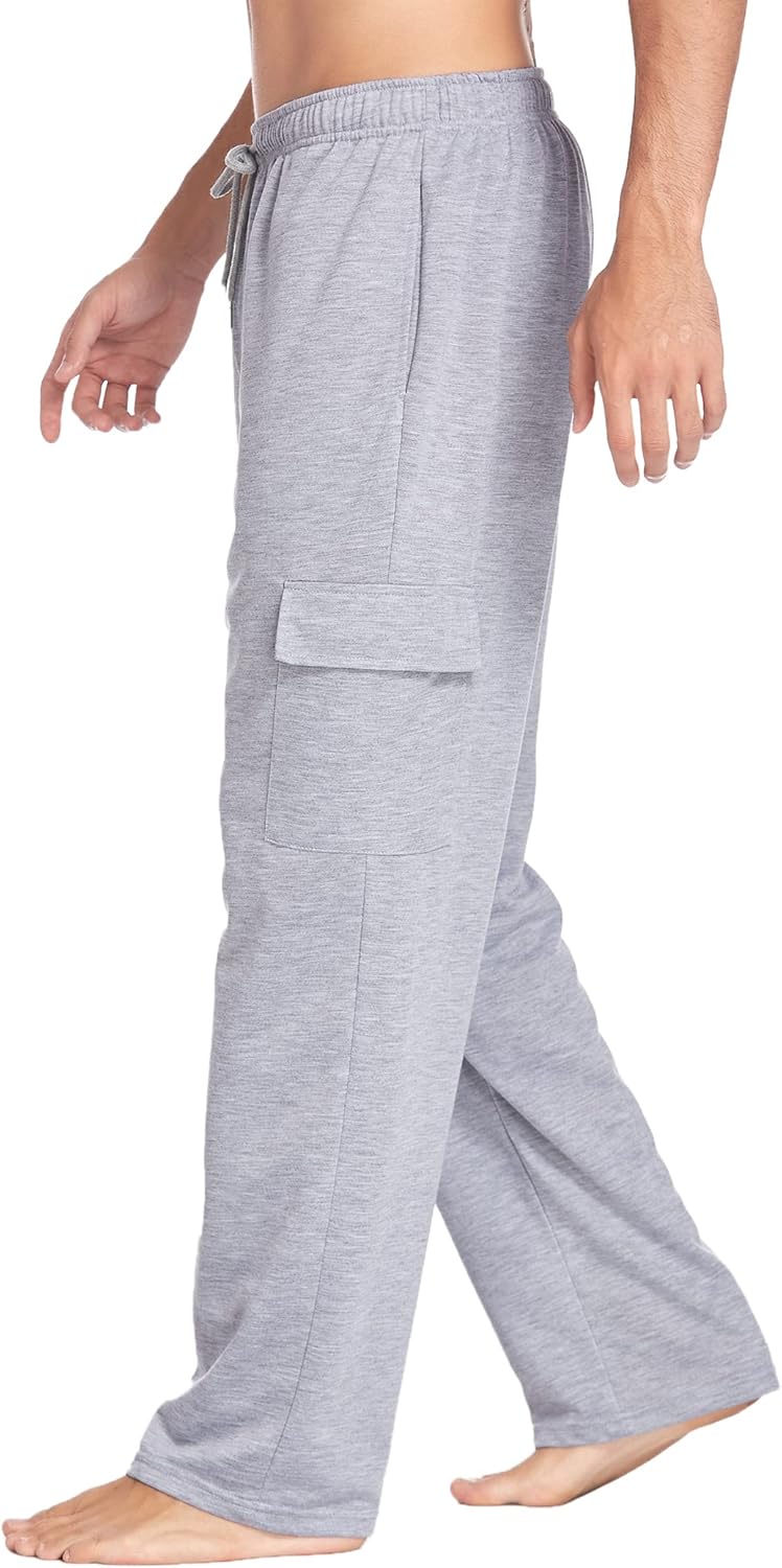Deyeek Herren Cargo Jogginghose Open Bottom Baggy Leichte Cargo Sweatpants für Männer Locker sitzende Freizeithose mit Taschen
