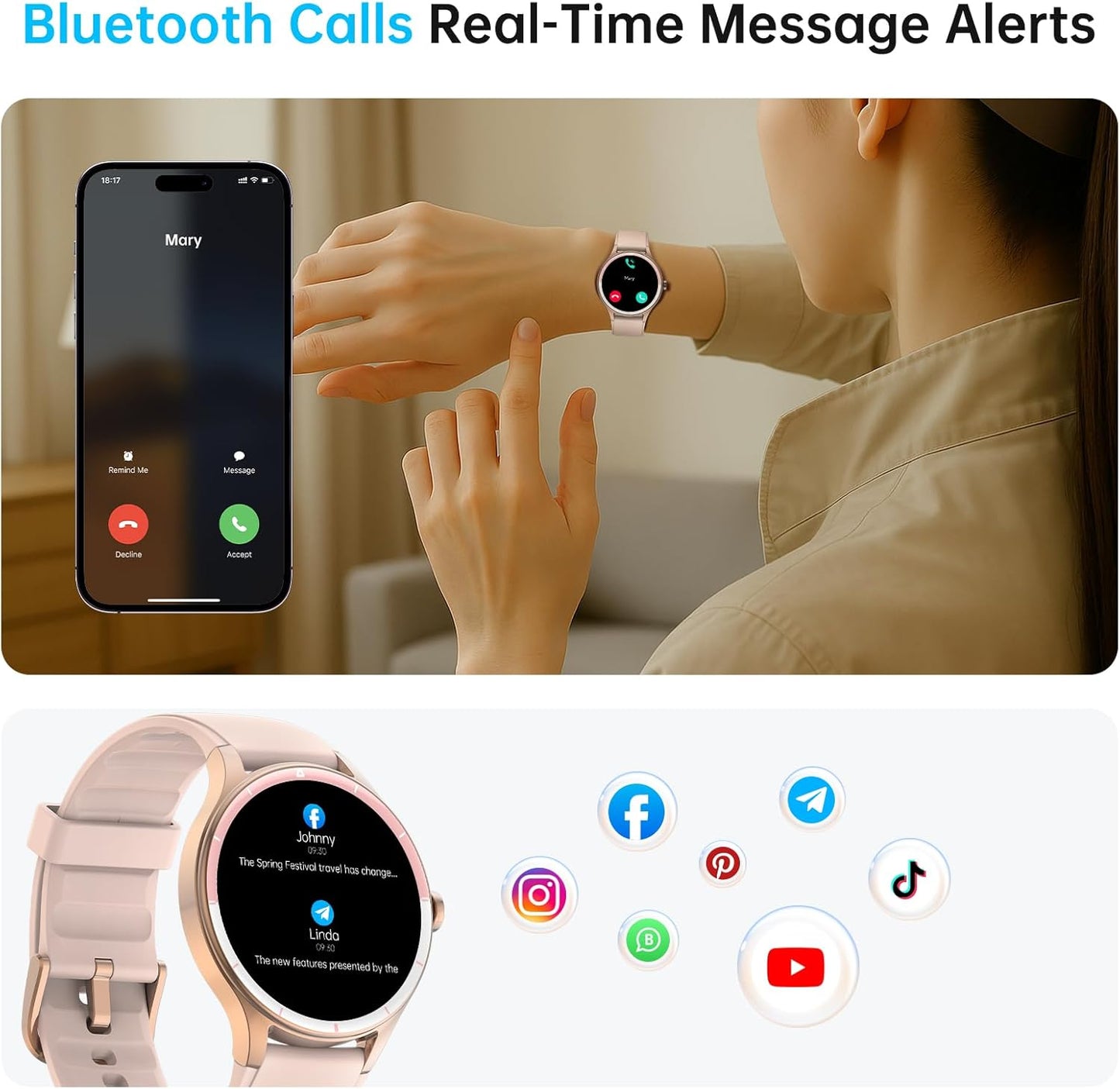 Smartwatch für Herren Damen, 1,27" HD Touchscreen Fitness Tracker, Bluetooth Anrufe, über 100 Sportmodi, Herzfrequenz-Schlafmonitor, DIY Zifferblatt, IP68 Wasserdicht, kompatibel mit Android & iOS
