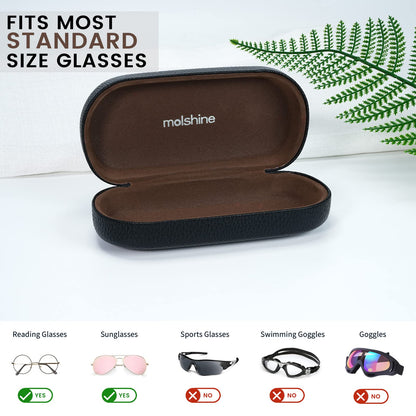 molshine Hartschalen-Leder-Sonnenbrillenetui, klassisches großes Brillenetui für Damen und Herren, Sonnenbrille (Schwarz)