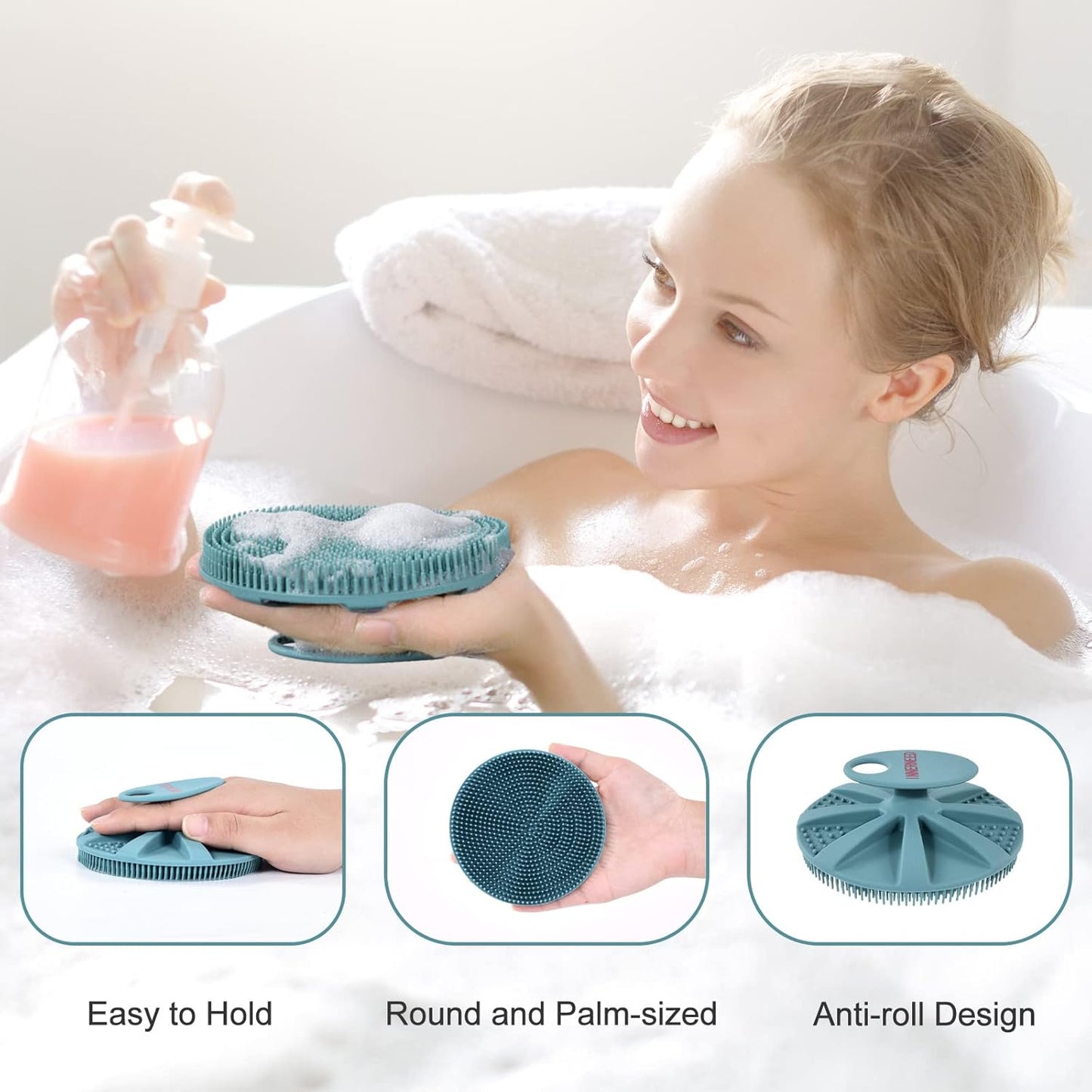 INNERNEED Duschbürste aus weichem Silikon in Lebensmittelqualität, Hand-Körperbürste zur Hautreinigung, sanftes Peeling, gute Schaumbildung (Schwarz)