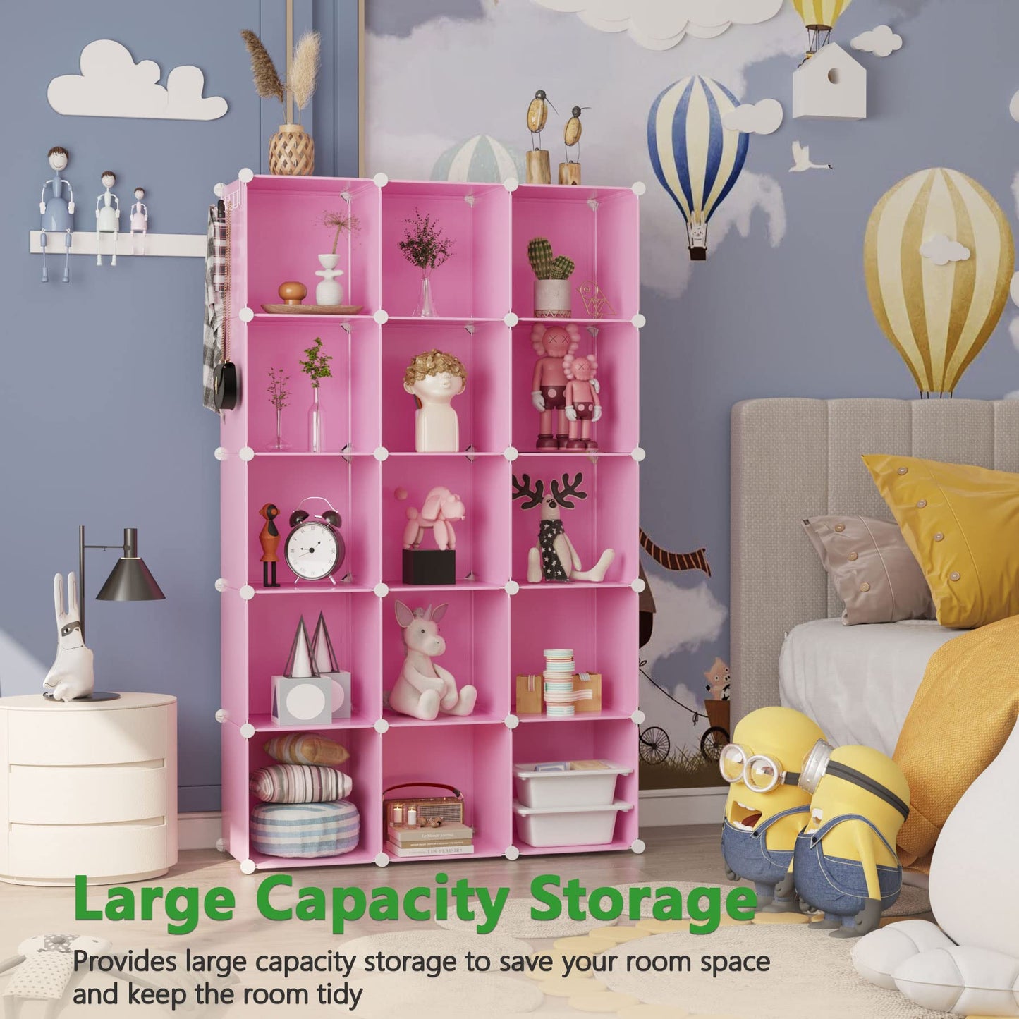 C&AHOME Cube Storage Organizer, 16-Cube Shelves Units, Plastic Storage Cubes, DIY Closet Organizer, Modular Closet Storage Shelves Ideal for Home, Bedroom, 48.4" L × 12.4" W × 48.4" H Black SUM3016H
