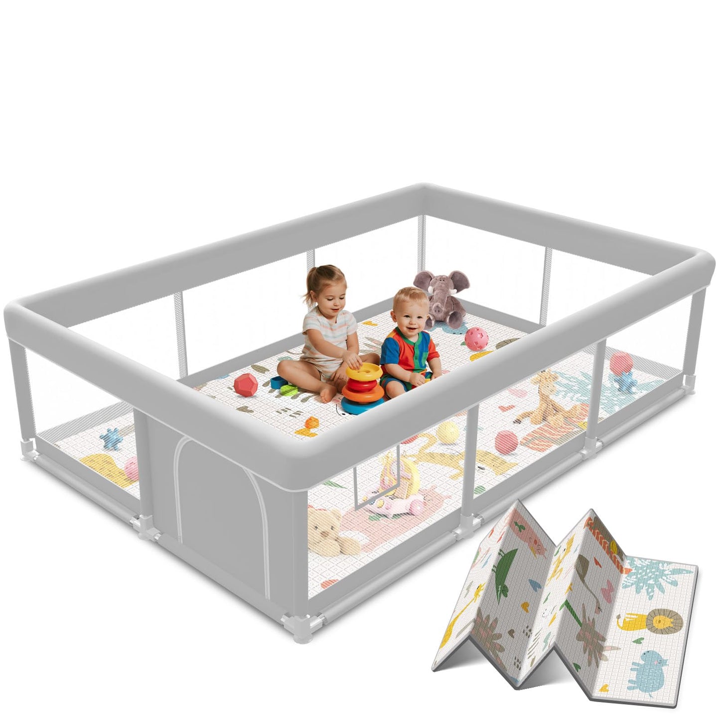 Baby Playpen with Mat 50x50 Inch, Playpen with Colorful Ball for Babies and Toddlers, Baby Play Pen Pin Indoor Play Fence (Mat and Ball Included)
