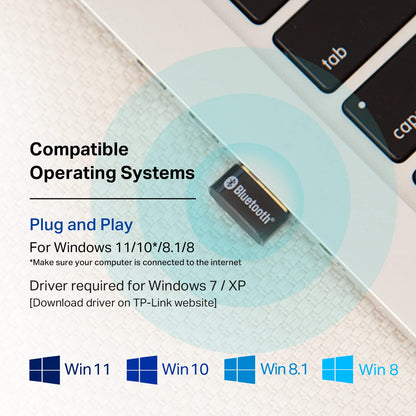 TP-Link USB Bluetooth Adapter for PC - Bluetooth 5.4 Dongle Receiver, Plug and Play, Nano Design, EDR & BLE, Supports Windows 11/10/8.1/7 for Desktop, Laptop, Keyboard, Mouse, etc (UB500)