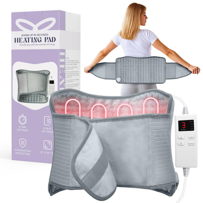 Heating Pad for Period Cramps, Upgraded Wrap Heating Pad for Back Pain Relief, Large 12''x 24''Heat Pad +26" Belt Adjustable 4 Timer 6 Heat Level Auto Shut Off, Christmas Birthday Gifts for Women Mom