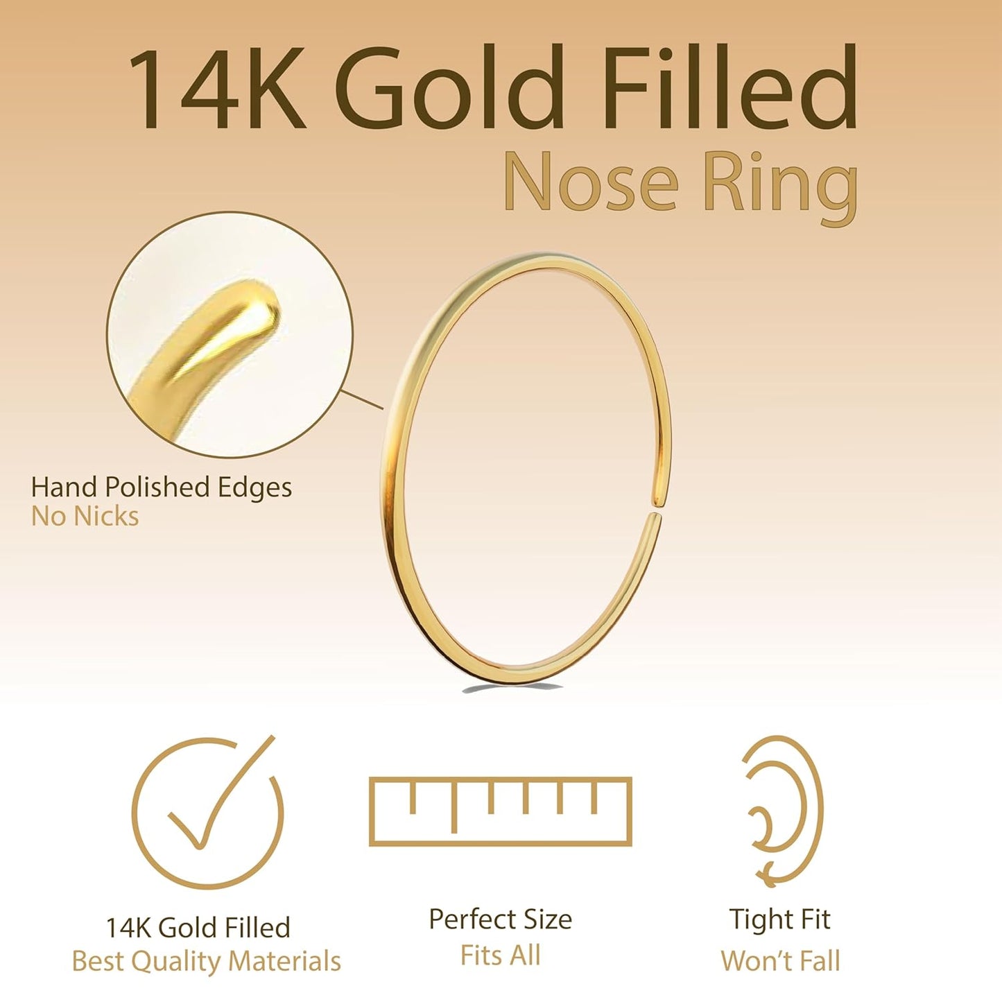 Kleiner Nasenring-Reif 20 G Nasenpiercing-Reif - 14K Gold Filled Nasenpiercing-Reif - Goldschmuck-Nasenring - Nasenringe für Frauen