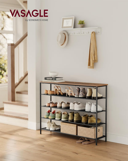 VASAGLE Shoe Rack, 4-Tier Shoe Storage Organizer for Entryway and Closet, Holds 9-12 Pairs of Shoes, 3 Fabric Shelves, Steel Frame, Industrial, Rustic Brown and Black ULBS035B01