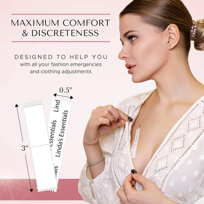 Doppelseitiges Klebeband für Kleidung, Körper und Mode (75 Stück) | Klebeband für Kleidung und Säume für Damen, ohne Nähen, ohne Bügeln, starkes Stoffklebeband für die Haut für alle Hauttöne und Empfindlichkeiten, inklusive Metalldose
