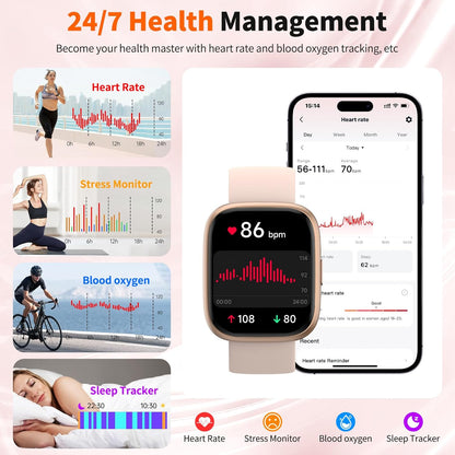 Smartwatch Damen Herren, 1.83" HD, Alexa Integriert, Bluetooth 5.3 Anrufe & Nachrichten, IP68 Wasserdicht, 100+ Sportmodi, Fitness Tracker/Herzfrequenz/SpO2/Schlafmonitor für Android iOS (Rosa)