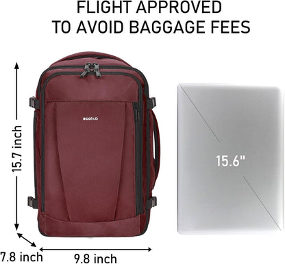 ECOHUB 16'' Reise-Rucksack Handgepäck Unterseat-Rucksack Persönlicher Gegenstand Flugzeug-Reisetasche mit 13 Taschen Handgepäck Flaschenhalter USB-Ladeanschluss Casual Daypack für Frauen Männer Schwarz