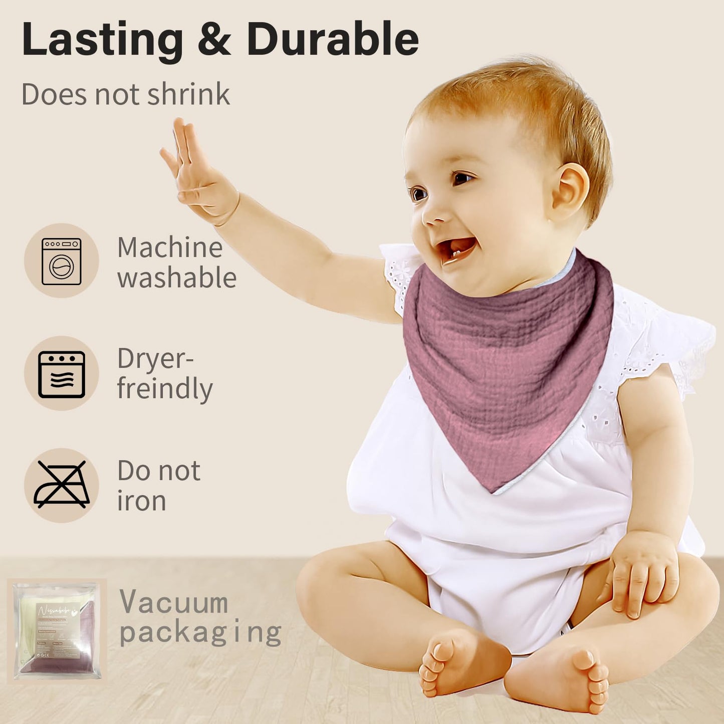 NISXABEBE Musselin-Baby-Lätzchen, 6er-Pack, Baby-Bandana-Spucktücher aus 100 % Baumwolle für Jungen und Mädchen, unifarbene Lätzchen für Spucken und Zahnen (Jungen)