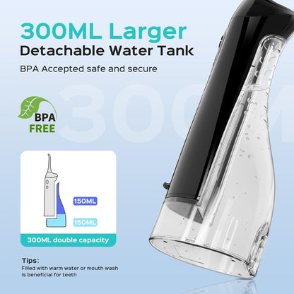 COSLUS Water Flosser C20 (F5020E): 300ML Kabelloser Elektrischer Munddusche Wiederaufladbar IPX7 Wasserdicht Tragbares Reise-Zahnseide-Set für die Zähne