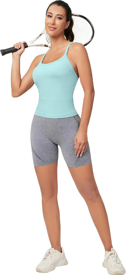 MathCat Workout Tank Tops für Damen mit integriertem BH, ärmellose Gym Tops Nahtlose Racerback Athletic Yoga Shirts