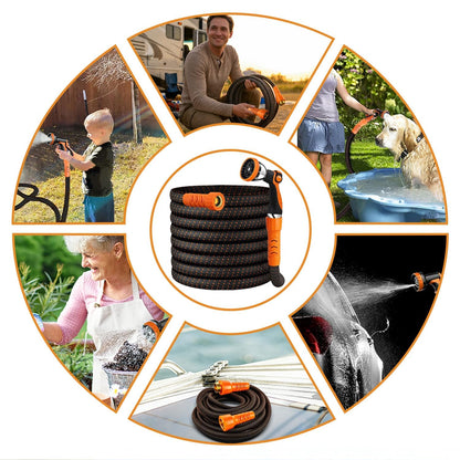 50FT Flexible Garden Hose & 10Modes Nozzle,None Expanding Lightweight Water Hose,Kink-Free,All-Weather 3/4 in. Hose for RV,Boat,Car Wash,Garden,Yard,Camper,Outdoor (Orange-Black, 50 Feet)
