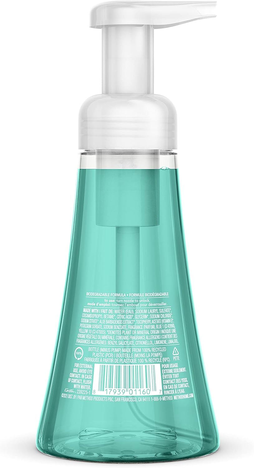 Method Foaming Hand Soap, Biodegradable Formula with Foaming Soap Dispenser Made of 100% Recycled Plastic, Waterfall Scent, 300 ml Soap Pump Bottles, 3 Pack, Clear