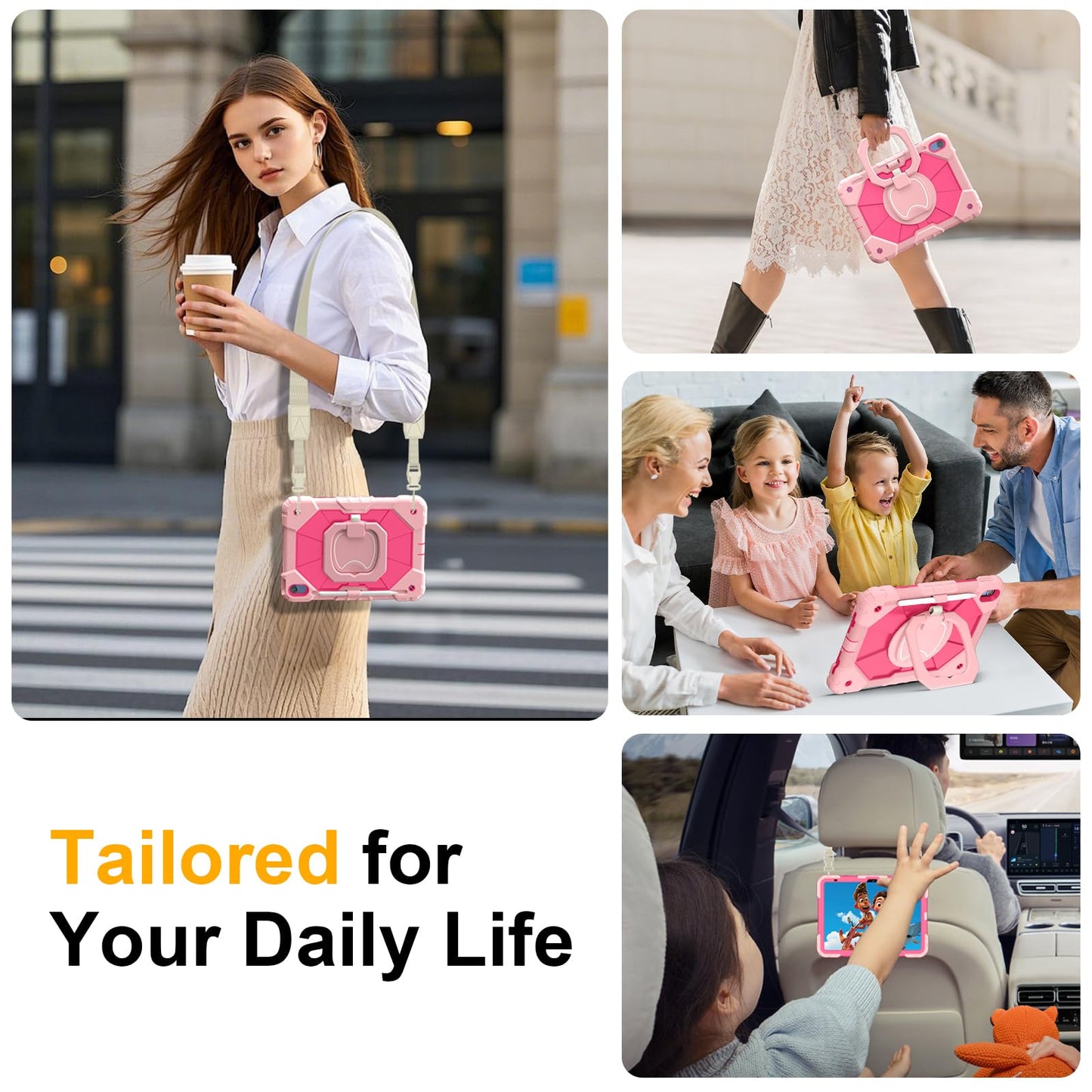 Case for iPad A16 11th Generation 11 Inch 2025, Auorld for iPad 10th Generation 10.9 inch 2022 case with Screen Protector, 360 Degree Rotating Stand Shoulder Strap Pencil Holder, Navy Pink