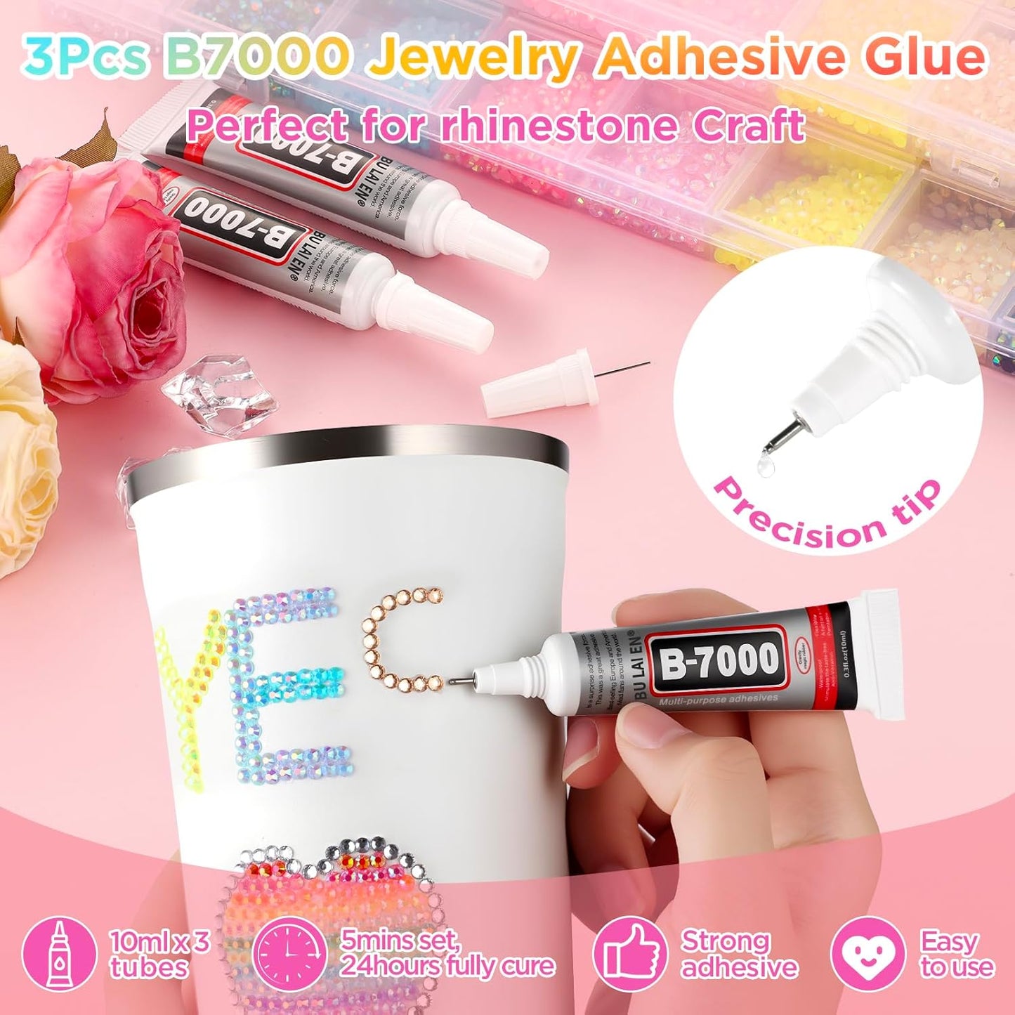 Zefy 40 Colors Resin Jelly Rhinestones for Bedazzling, 3mm 32000 Pcs Flatback Gems for Crafting, Bedazzling Kit with 3Pcs B7000 Glue for Clothing Shoes Nail Book Diamond Art