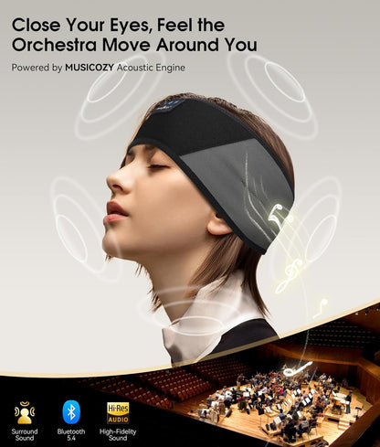 MUSICOZY Bluetooth 5.4 Schlaf-Kopfhörer-Stirnband, kabellose Schlaf-Kopfhörer-Schlafmaske Ohrhörer IPX6 wasserdicht für Seitenschläfer, Training, Laufen, Schlaflosigkeit, Reisen, Yoga, coole Tech-Gadgets, einzigartiges Geschenk