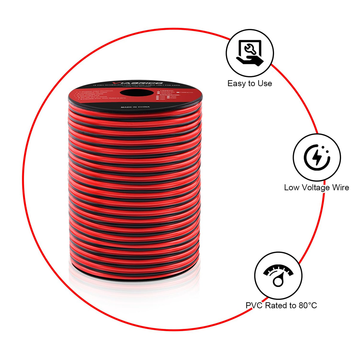 VIABRICO 16 AWG Gauge Electrical Wire, 100FT 2 Conductor Red Black Hookup Cable for 12V/24V DC LED Strips, Landscape, Marine, Car Speaker, Automotive