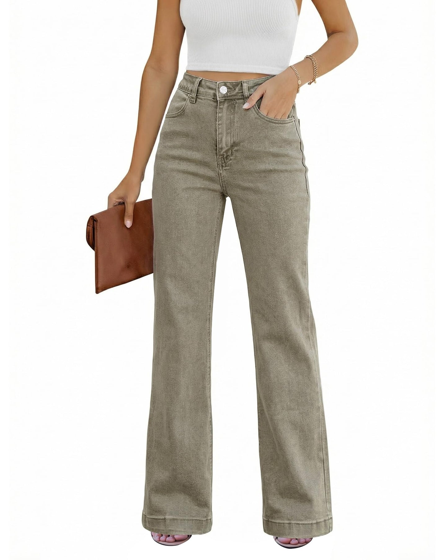 GRAPENT Womens Flare Jeans High Waisted Wide Leg Baggy Jean for Women Stretch Denim Pants