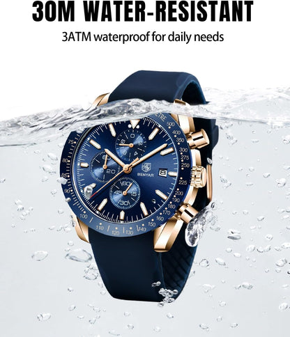 BY BENYAR Uhren für Herren Analog Quarz Chronograph 30M Wasserdicht Leuchtend Großes Zifferblatt Herren Armbanduhren Business Arbeit Sport Freizeit Mode Designer Uhr Elegantes Geschenk für Herren
