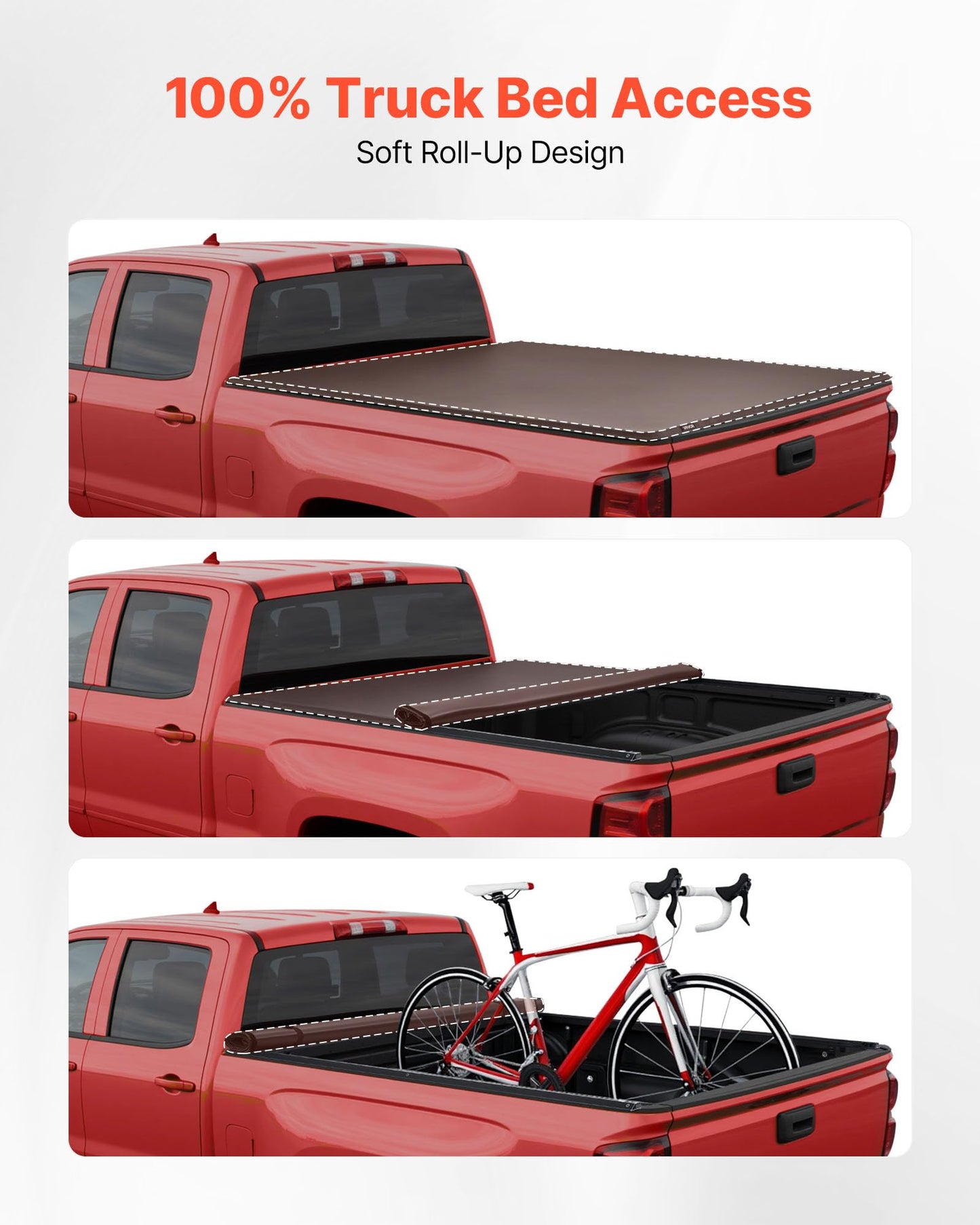 VEVOR Weiche aufrollbare Ladeflächenabdeckung, kompatibel mit 2019–2024 Dodge Ram 1500 Classic, 2003–2025 Ram 2500 3500, passend für 1,95 m (6 Fuß 4 Zoll/76 Zoll) Ladefläche, PVC-Abdeckung mit Aluminiumlegierungsstangen