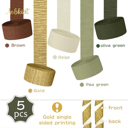AOBKIAT Decoraciones para Fiesta de Bodas, 5 Rollos de Serpentinas de Papel Crepé Color Verde Oliva Caqui para Bodas Boho Verdes, Cumpleaños, Despedidas de Soltera/Bebé