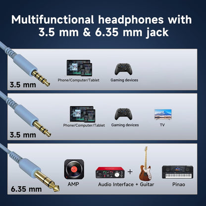 OneOdio Pro-10 Over-Ear Kabelkopfhörer für Schule Studio-Monitor & Mixing DJ Stereo-Headsets, 50mm Neodym-Treiber, Inline-Mikrofon, 3,5mm/6,35mm Klinke für Verstärker Computer Aufnahme Telefon Klavier Gitarre