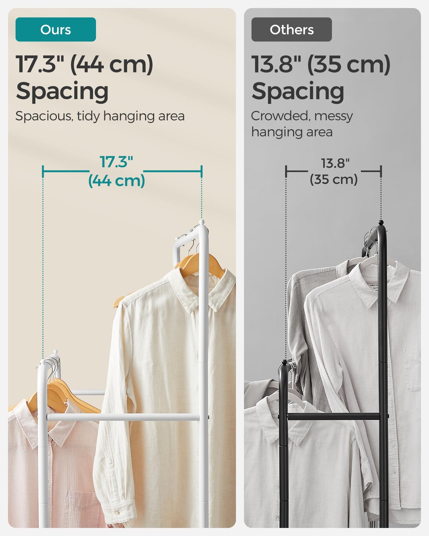 SONGMICS Clothes Rack with Wheels, Clothing Rack for Hanging Clothes, 25.4 mm Metal Garment Rack with Dense Mesh Storage Shelf, 110 lb Load Capacity, 2 Brakes, Black UHSR25BK
