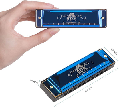JDR Mundharmonika C, Blues-Mundharmonika in C, 10-Loch, 20 Töne mit Etui, Standard diatonisch für Anfänger, Erwachsene, Profis, Lehrer, Eltern, Schüler, Schwarz, Neujahrsgeschenk