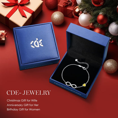 CDE Valentinstagsgeschenk Infinity Herz Geburtsstein Charm Gliederarmband für Damen 925 Sterling Silber Verstellbares Muttertags- Weihnachtsgeschenk Jubiläums- Geburtstags-Schmuck für Ehefrau Freundin Sie
