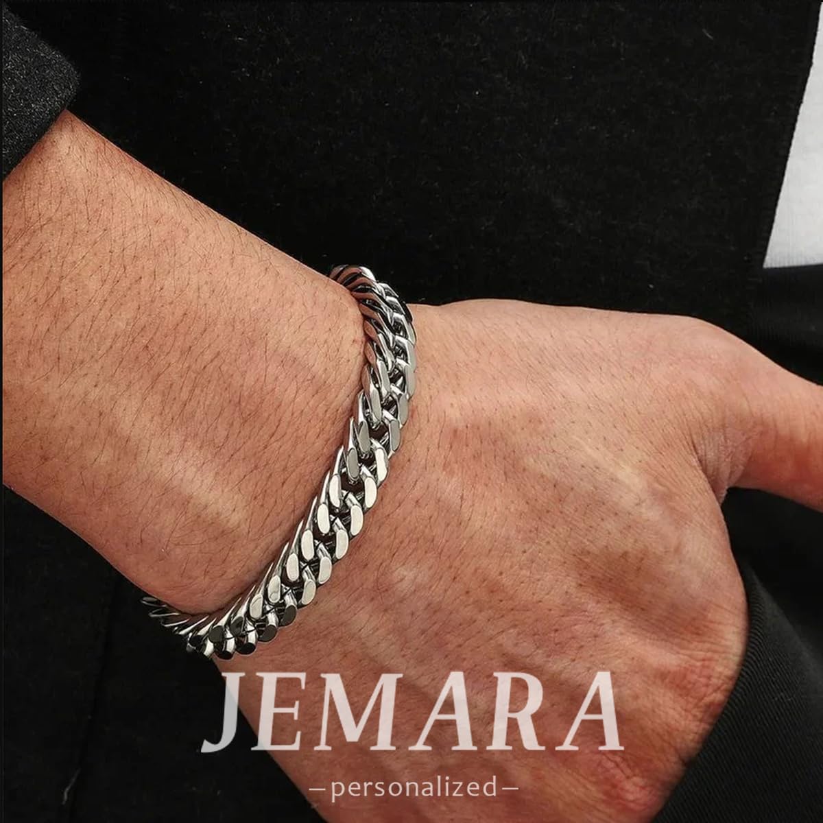 3 Stück Herren Silber Armbänder, robustes Curb Edelstahl Breite Schlangenkette Figaro Cuban Armband Set 7/7.8+1.2 Zoll verstellbares Stapel-Silberkettenarmband für Männer