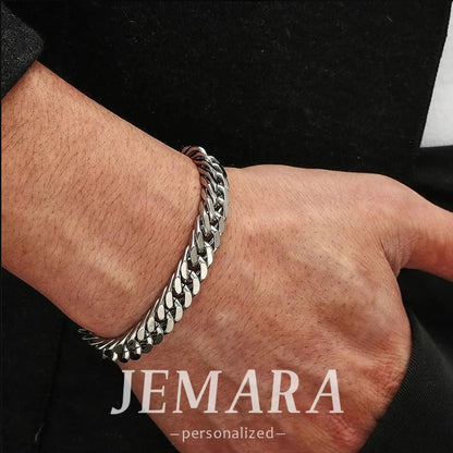 3 Stück Herren Silber Armbänder, robustes Curb Edelstahl Breite Schlangenkette Figaro Cuban Armband Set 7/7.8+1.2 Zoll verstellbares Stapel-Silberkettenarmband für Männer