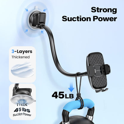 APPS2Car 14'' Gooseneck Car Phone Holder,Heavy Duty Phone Holder for Truck, [Flexibile Long Arm] [Anti Shake stabilizer] Windshield Car Phone Mount Suction Cup,Fit for iPhone, Samsung (Mirror Black)