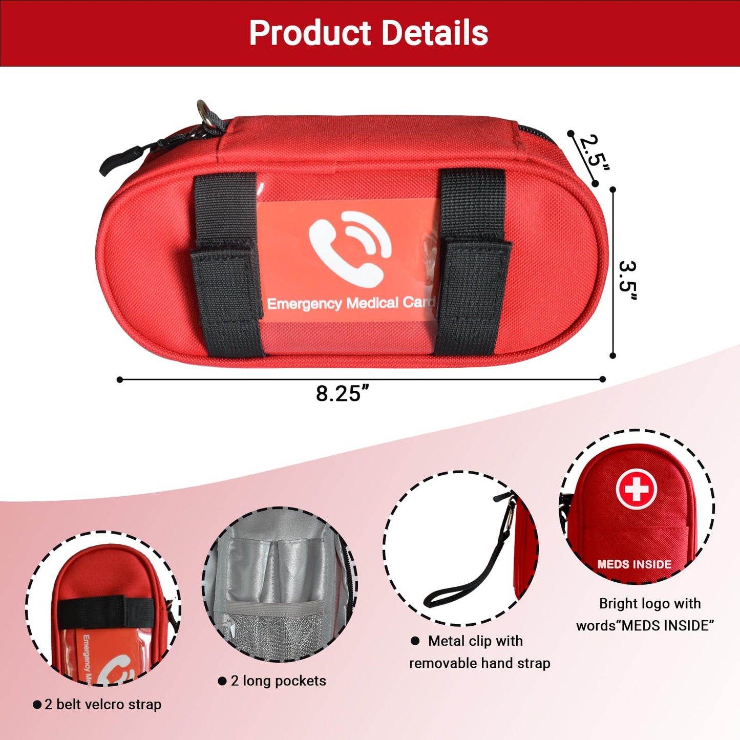 EpiPen Carry Case Insulated, Travel Medical Bag with YKK Zipper, Hold 2 Epi Pens or Auvi-Q, Anti-Histamine, Asthma Inhaler, Allergy Medicines, Emergency Medication Organizer Pouch, Red