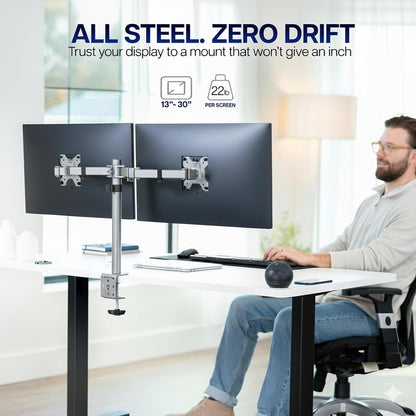 VIVO Dual-Monitor Tischhalterung, für 2 Bildschirme bis zu 30 Zoll und je 10 kg, Hochleistungs-Stahlständer voll verstellbar mit Klemme und Tülle, Schwarz, STAND-V002