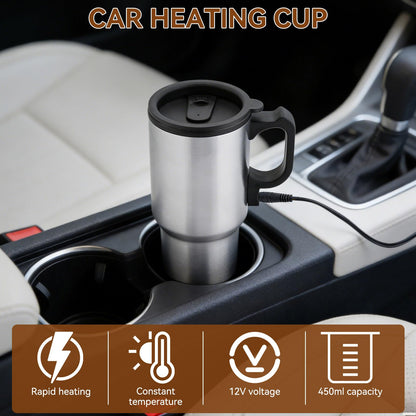 HERCHR 12V 450ml Auto-Heizbecher, Heißwasserkessel Elektrische Tragbare Auto-Elektrotasse Edelstahl Beheizter Reisebecher für Wasser Kaffee Milch Tee