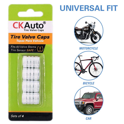 CKAuto Tire Valve Stem Caps, Black, 4 pcs/Pack, Anodized Aluminum Tire Valve Cap Set, Corrosion Resistant, Universal Stem Covers for Cars Trucks Motorcycles SUVs and Bikes