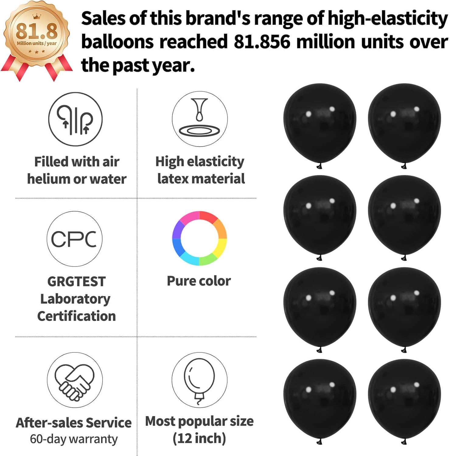 110pcs Black Balloon 12 inch, Black Latex Balloons for Birthday Party Baby Shower Wedding(with 2 Ribbons).