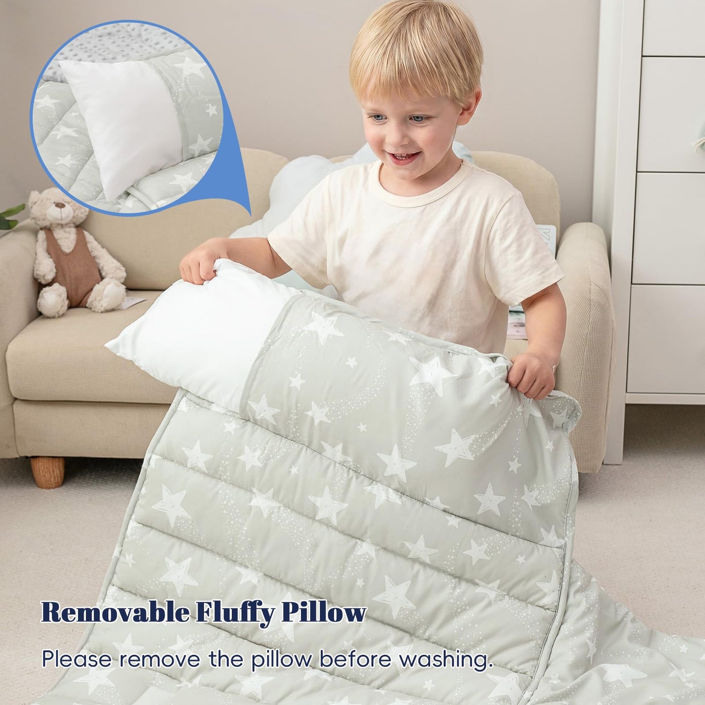 PHF Toddler Nap Mat with Removable Pillow and Minky Blanket, Rollup Design Kids Sleeping Mat, Slumber Bags for Boys, 55"x23" Toddler Sleeping Bag for Daycare Preschool Travel Camping, Space