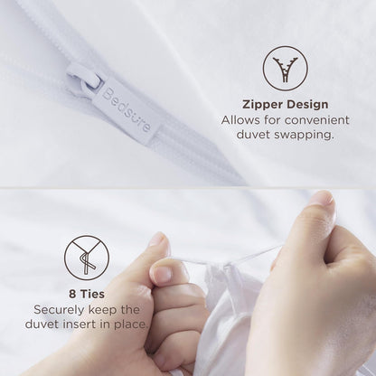 Funda nórdica blanca Bedsure, tamaño Queen, 3 piezas, aspecto de algodón prelavado, juego de cama extrasuave, incluye 1 funda nórdica de 228 x 228 cm con cierre de cremallera y 2 fundas de almohada, edredón no incluido