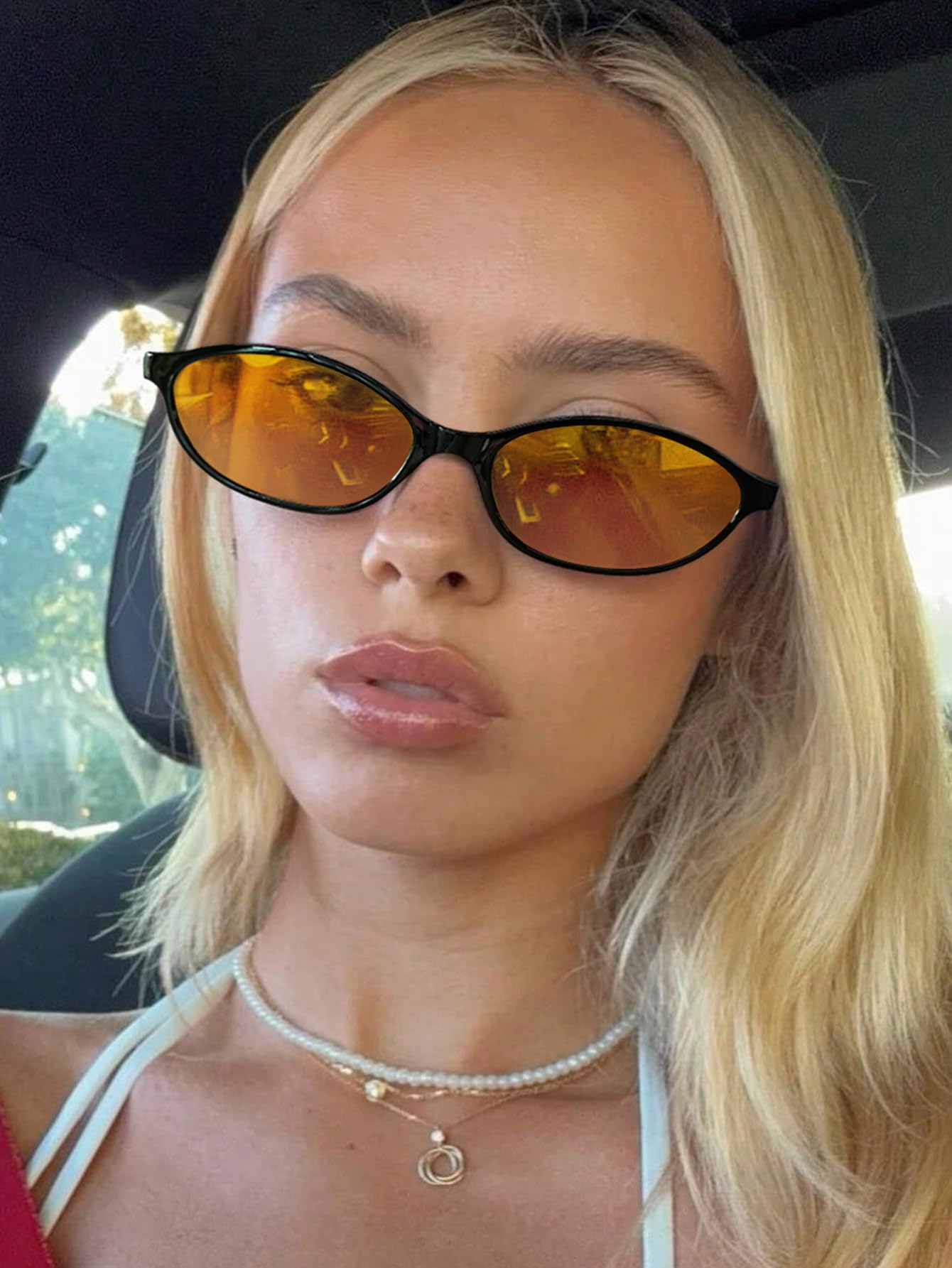 GUVIVI Retro Ovale Sonnenbrille für Damen Chic Cat Eye 90er Jahre Sonnenbrille Leichte Schmale Sonnenbrille Trendiger UV-Schutz Sonnenbrille