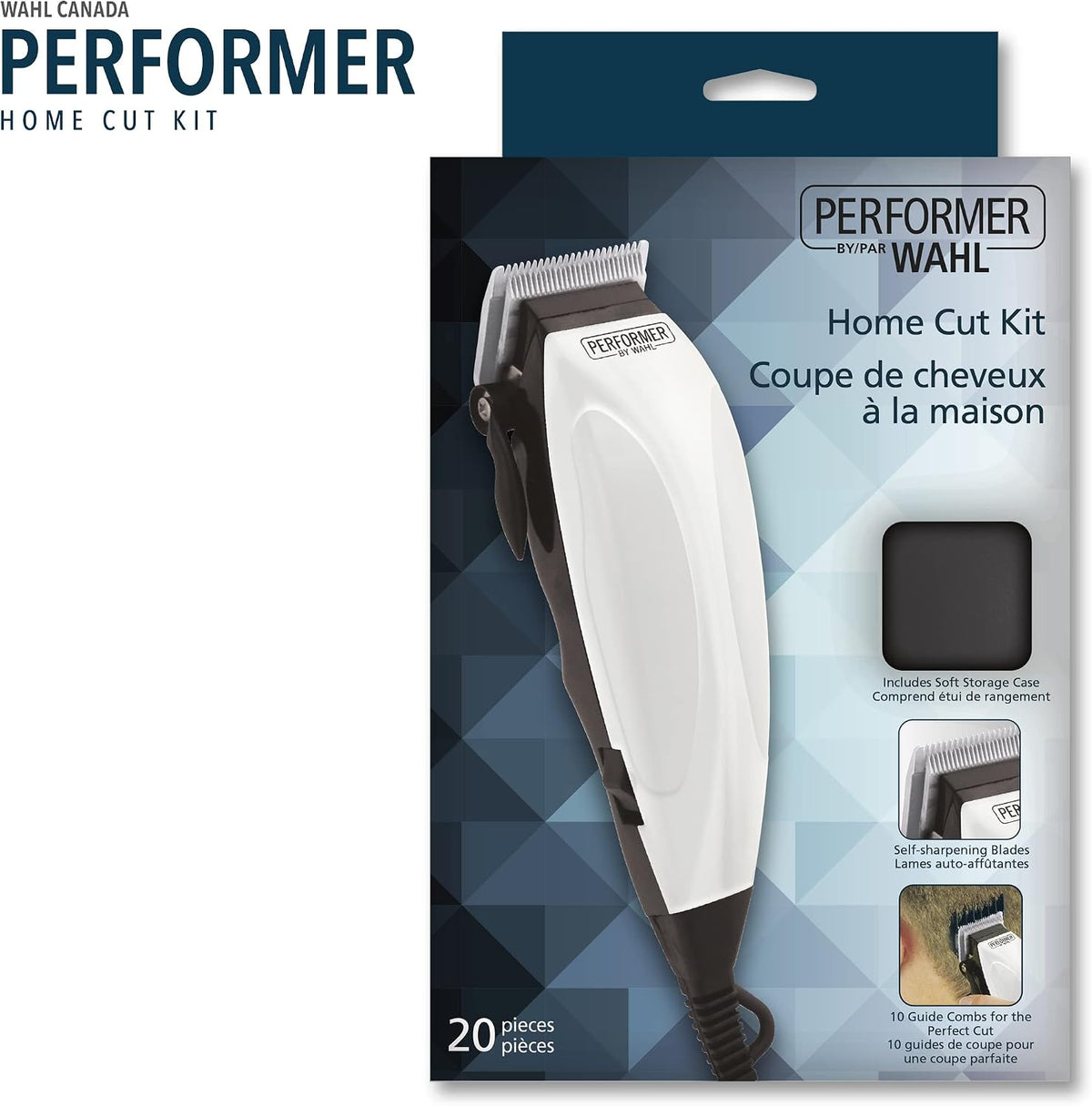 Wahl Canada Performer Haircutting Kit, Quality Economy Clipper Complete with Accessories, Powerful, Quiet Motor, Self-Sharpening Precision Ground Blades, Hair Clipper, At Home Haircutting Kit - Model 3160