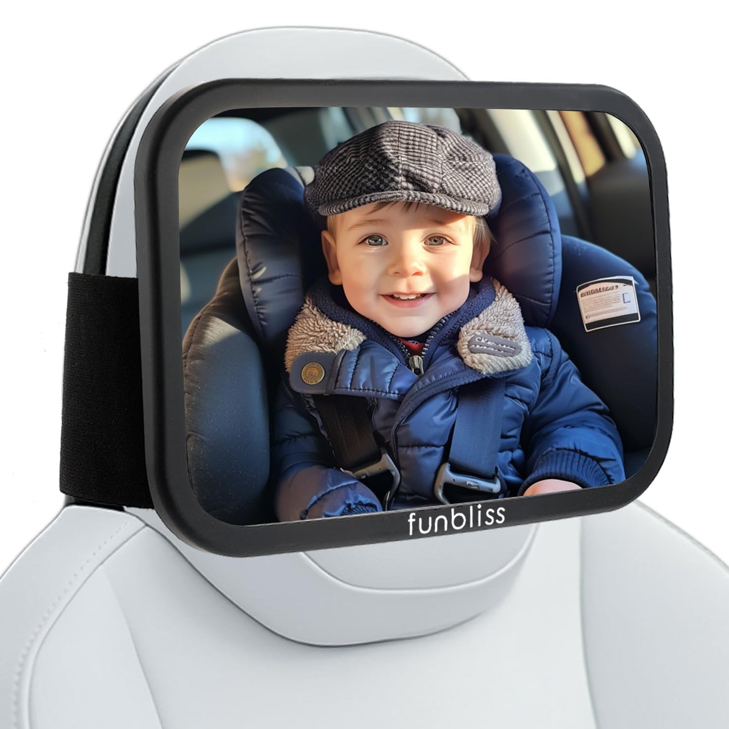 Funbliss Baby-Rückspiegel für rückwärtsgerichteten Autositz, 360° drehbar, sicherheitszertifiziertes, bruchsicheres Acrylglas, klare Weitsicht, Baby-Autospiegel für rückwärtsgerichteten Kindersitz, Baby-Fahrzeugspiegel