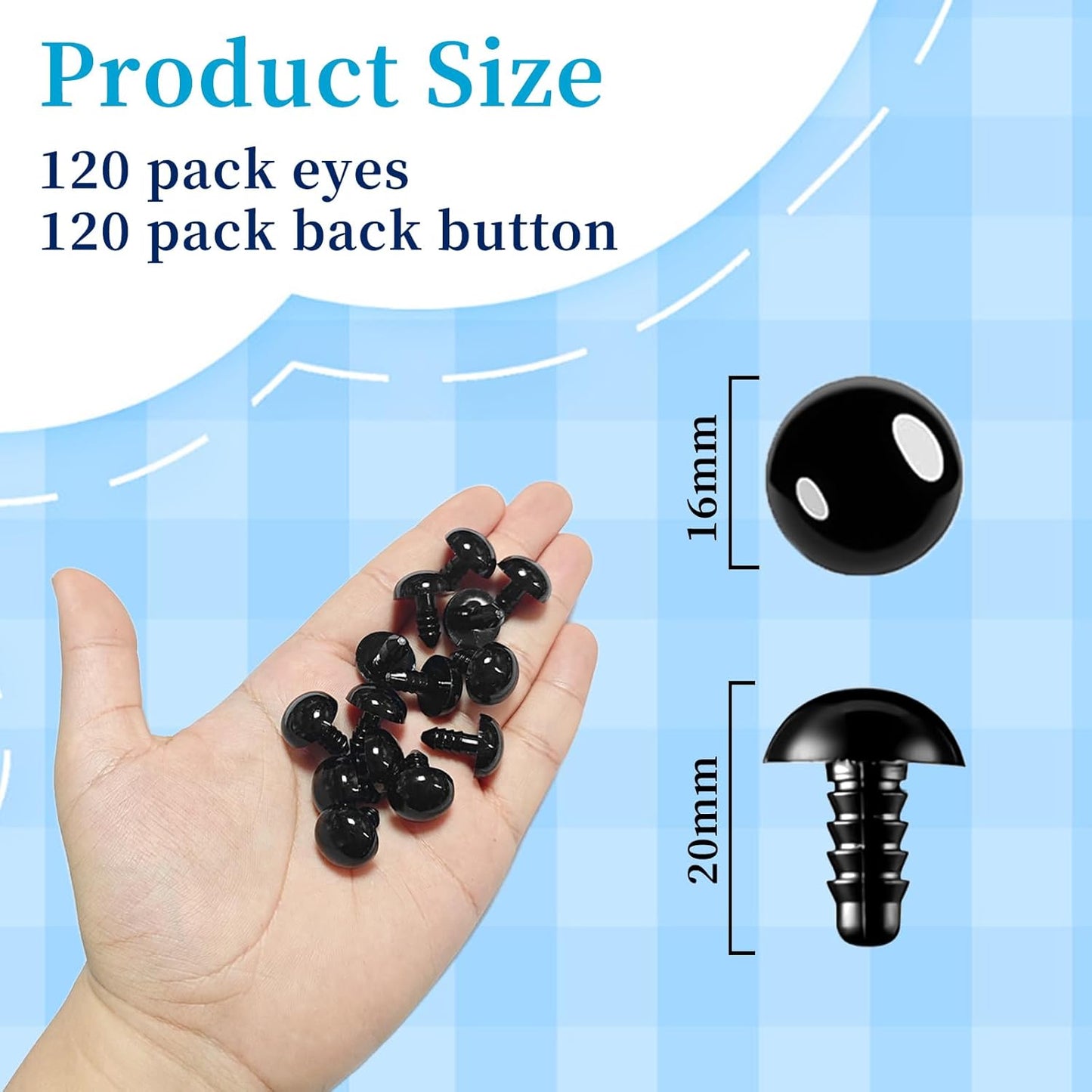 Sicherheitsaugen, 100 Stück schwarze Sicherheitsaugen, Plastiksicherheitsaugen und Unterlegscheiben für Puppen, Plüschtiere, Bastelarbeiten (5 Größen)