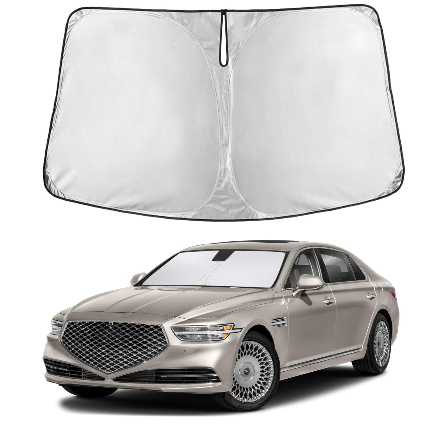 EcoNour Car Windshield Sunshade | Blocks 99% Heat & Keeps Interior Cool | Universal Fits Cars, SUVs, Trucks | Automotive Sun Screen, Visor & Car Accessories for Summer | Medium (64x32 Inches)