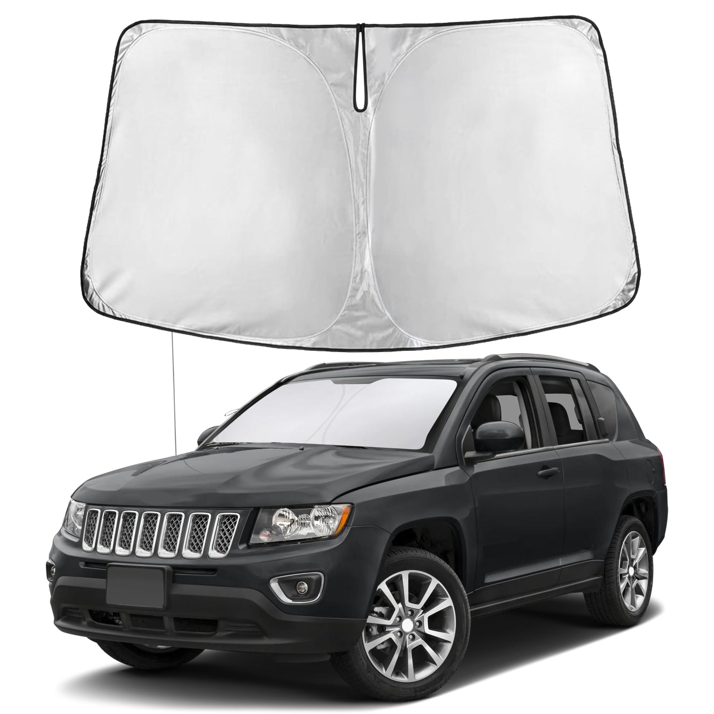 EcoNour Car Windshield Sunshade | Blocks 99% Heat & Keeps Interior Cool | Universal Fits Cars, SUVs, Trucks | Automotive Sun Screen, Visor & Car Accessories for Summer | Medium (64x32 Inches)