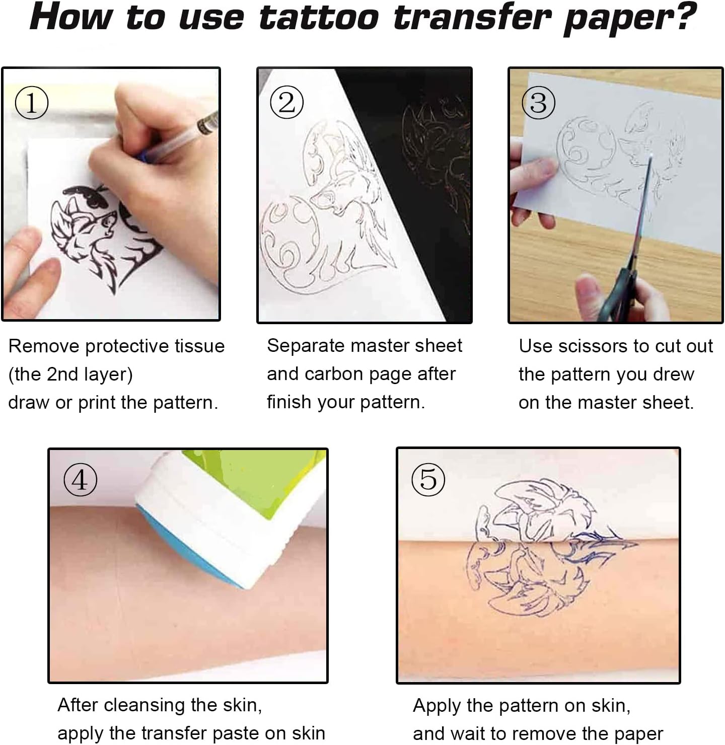 Rayyl Tattoo Übungshaut mit Transferpapier – 20-teiliges Tattoo Übungshaut und Schablonenpapier Set, inklusive 5 Stück Tattoo Übungshaut und 15 Stück Tattoo Transferpapier für Anfänger & erfahrene Künstler Tattoo Zubehör